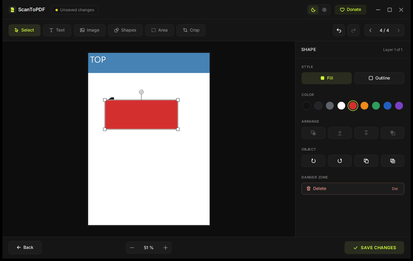 ScanToPDF Pro page editor